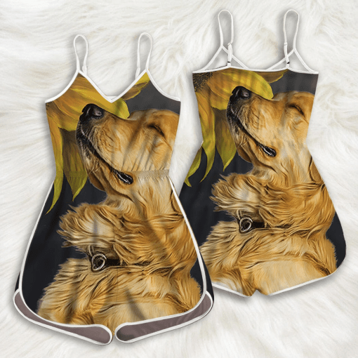 Gearhumans 3D Golden Retriever Sunflower Custom Romper