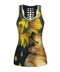 Gearhumans 3D Golden Retriever Sunflower Custom Hollow Tanktop