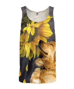 Gearhumans 3D Golden Retriever Sunflower Custom Tanktop