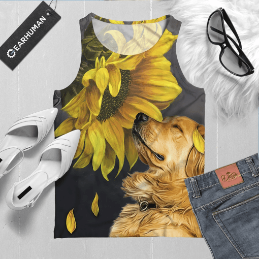 Gearhumans 3D Golden Retriever Sunflower Custom Tanktop
