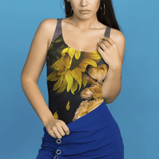 Gearhumans 3D Golden Retriever Sunflower Custom Tanktop