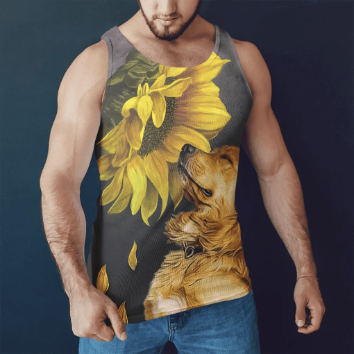 Gearhumans 3D Golden Retriever Sunflower Custom Tanktop