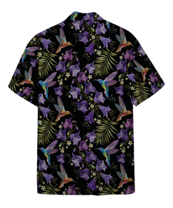 Alternative view of Gearhumans 3D Beautiful Violet Cornflowers And Hummingbirds Custom Hawaii Shirt