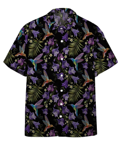 Gearhumans 3D Beautiful Violet Cornflowers And Hummingbirds Custom Hawaii Shirt