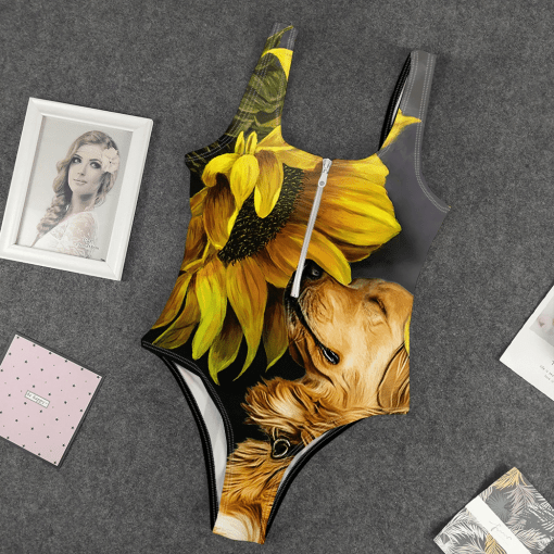 Gearhumans 3D Golden Retriever Sunflower Custom One Piece Swimsuit