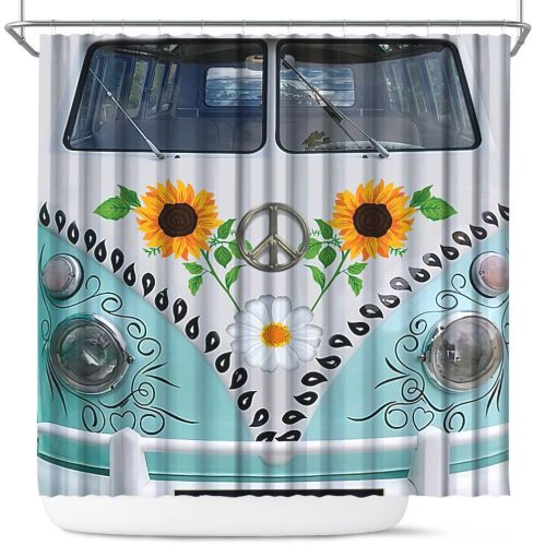 Gearhumans 3D Hippie Car Sunflower Dasiy Custom Shower Curtain GS2806215 Shower Curtain Shower Curtain 35.43"x70.87"