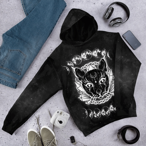 Gearhumans 3D Black Cat Wiccan Moon Custom Tshirt Hoodie Apparel - Image 12