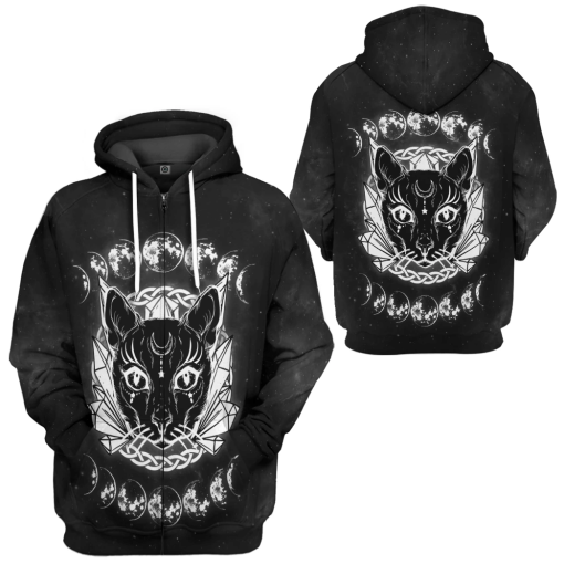 Gearhumans 3D Black Cat Wiccan Moon Custom Tshirt Hoodie Apparel - Image 8