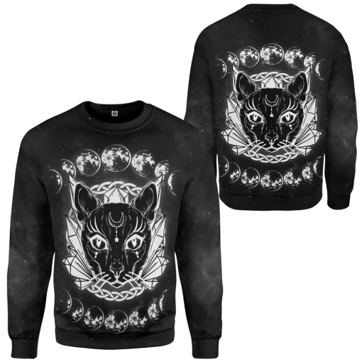 Gearhumans 3D Black Cat Wiccan Moon Custom Tshirt Hoodie Apparel - Image 6