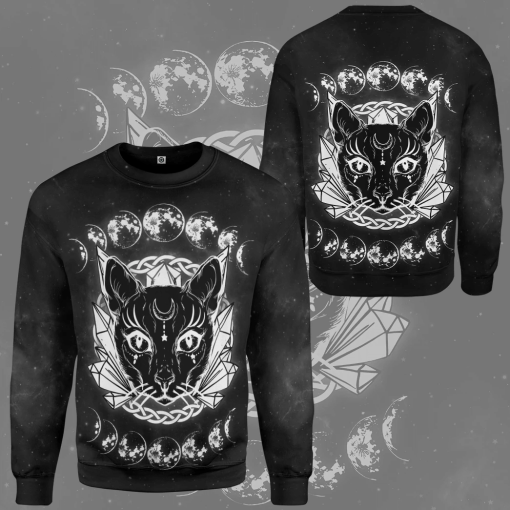 Gearhumans 3D Black Cat Wiccan Moon Custom Tshirt Hoodie Apparel - Image 11