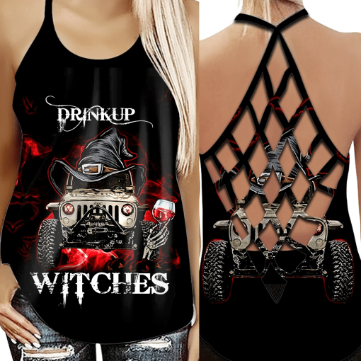Gearhumans 3D Drink Up Witches Jeep Custom Cross Tank Top - Image 3