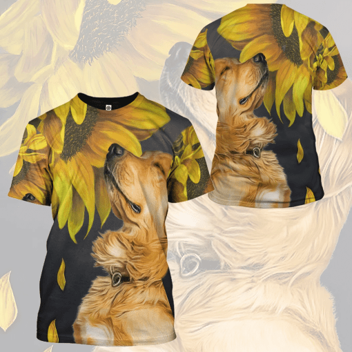 Gearhumans 3D Golden Retriever Sunflower Custom Tshirt Hoodie Apparel - Image 9