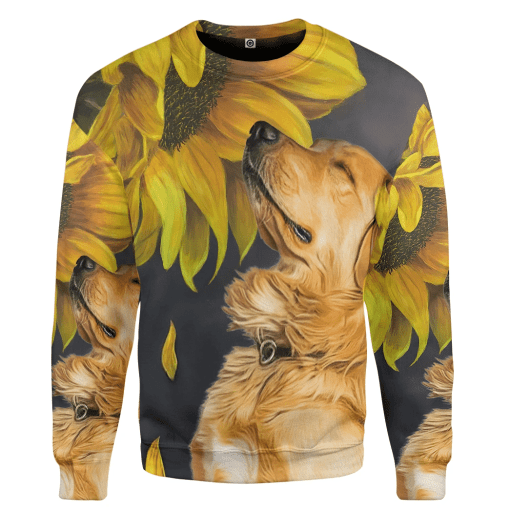 Gearhumans 3D Golden Retriever Sunflower Custom Tshirt Hoodie Apparel - Image 2