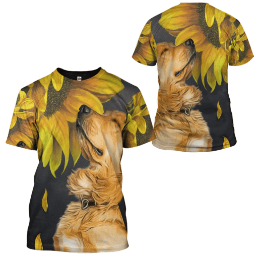 Gearhumans 3D Golden Retriever Sunflower Custom Tshirt Hoodie Apparel - Image 7