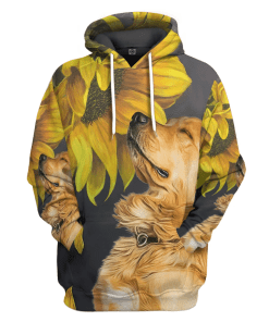 Gearhumans 3D Golden Retriever Sunflower Custom Tshirt Hoodie Apparel