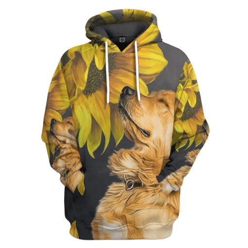 Gearhumans 3D Golden Retriever Sunflower Custom Tshirt Hoodie Apparel