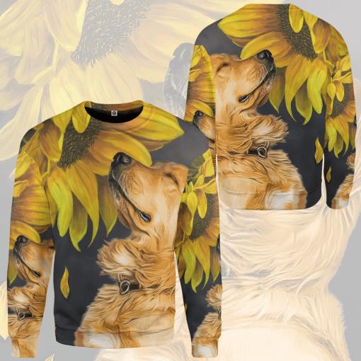 Gearhumans 3D Golden Retriever Sunflower Custom Tshirt Hoodie Apparel - Image 12