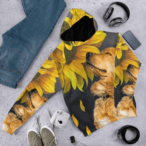 Gearhumans 3D Golden Retriever Sunflower Custom Tshirt Hoodie Apparel - Image 13
