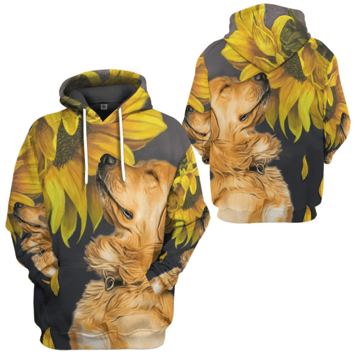 Gearhumans 3D Golden Retriever Sunflower Custom Tshirt Hoodie Apparel - Image 5
