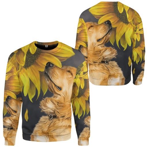 Gearhumans 3D Golden Retriever Sunflower Custom Tshirt Hoodie Apparel - Image 6