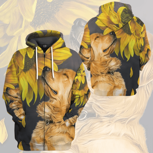 Gearhumans 3D Golden Retriever Sunflower Custom Tshirt Hoodie Apparel - Image 11