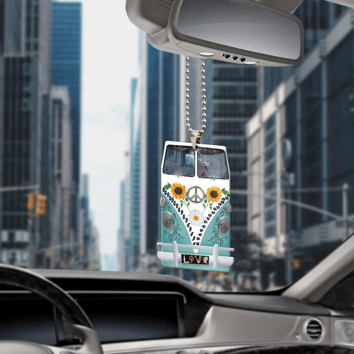 Gearhumans 3D Sunflower Hippie Van Custom Car Hanging GW1806217 Car Hanging