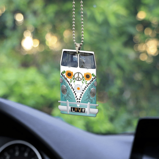 Gearhumans 3D Sunflower Hippie Van Custom Car Hanging GW1806217 Car Hanging