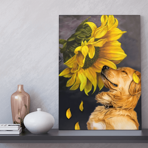 Gearhumans 3D Golden Retriever Sunflower Custom Canvas