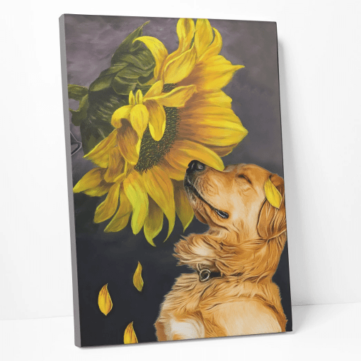Gearhumans 3D Golden Retriever Sunflower Custom Canvas