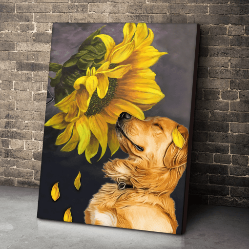 Gearhumans 3D Golden Retriever Sunflower Custom Canvas