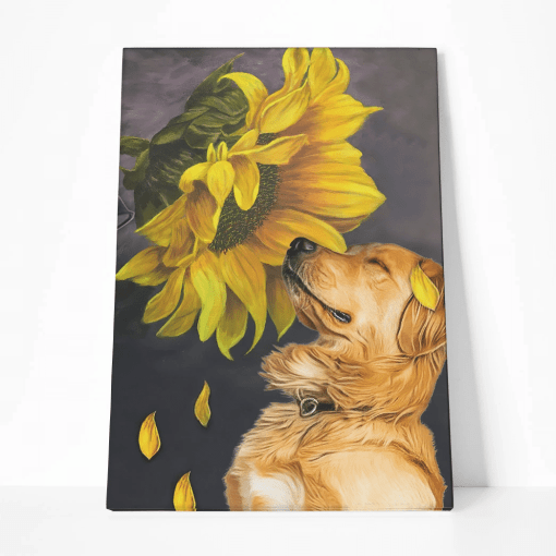 Gearhumans 3D Golden Retriever Sunflower Custom Canvas