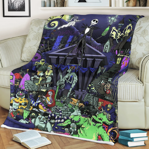 Gearhumans Ghost Town In The Nightmare Before Christmas Blanket - Image 4