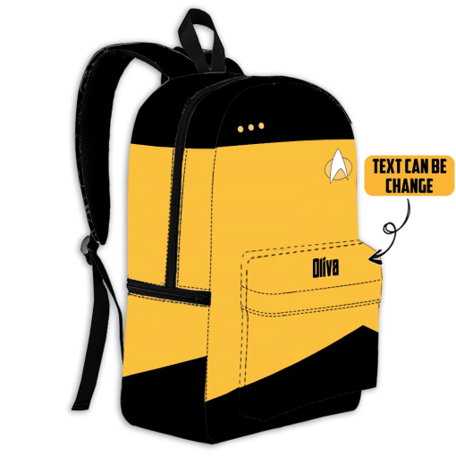 Gearhumans 3D S.T The Next Generation 1987 1994 Yellow Custom Name Backpack - Image 2