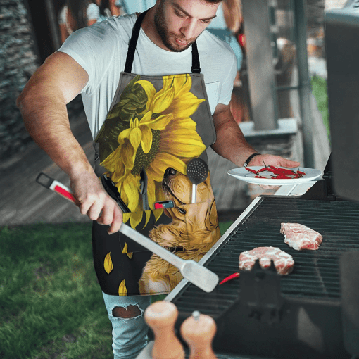 Gearhumans 3D Golden Retriever Sunflower Custom Apron - Image 2