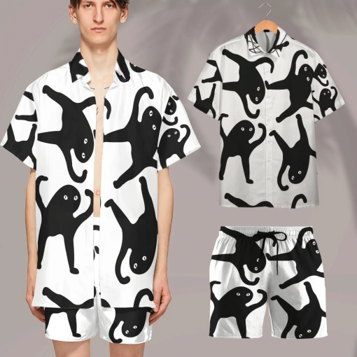 Gearhumans 3D Black Catto Meme Custom Short Sleeve Shirt GO04052130 3D Apparel