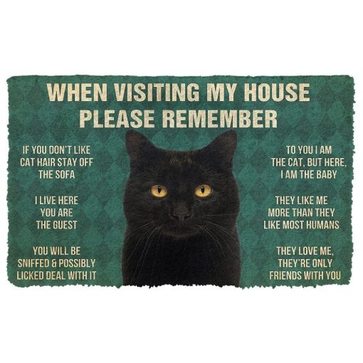 GearHuman 3D Please Remember Black Cat House Rules Doormat GR220147 Doormat Doormat S(15,8''x23,6'')