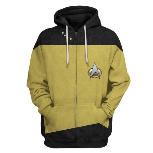 Gearhuman 3D Star Trek The Next Generation 1987 1994 Yellow Custom Tshirt Hoodie Apparel SV11012 3D Apparel Zip Hoodie S