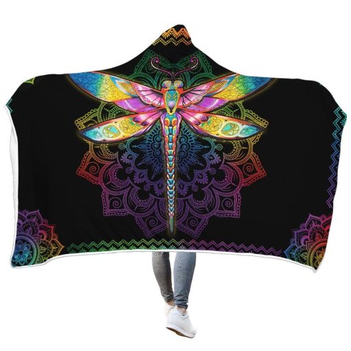 Gearhuman 3D Colorful Mandala Dragonfly Custom Hooded Blanket GW09128 Hooded Blanket M(51''x59'')