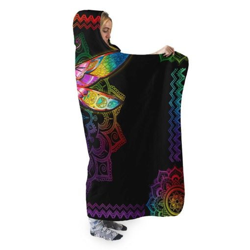 Gearhuman 3D Colorful Mandala Dragonfly Custom Hooded Blanket GW09128 Hooded Blanket