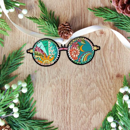 Gearhumans 3D Hippie Peace Sunglasses Christmas Ornament 3 Gearhuman 3D Hippie Peace Sunglasses Christmas Ornament GV261015 Ornament Acrylic 1Pc