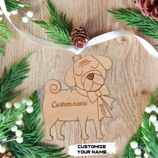 Gearhuman 3D Pug 2020 Custom Name Christmas Ornament GV30105 Ornament Acrylic 1Pc