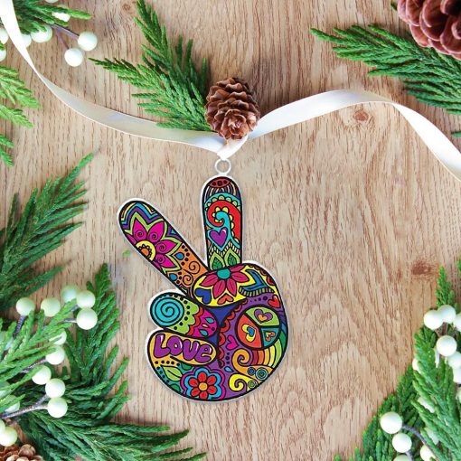 Gearhuman 3D Hippie Peace Hand Sign Christmas Ornament GV26109 Ornament Acrylic 1Pc