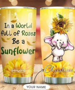 Gearhuman 3D Sunflower Elephant Custom Name Design Vacuum Insulated Tumbler GC13106 Tumbler Short 20oz