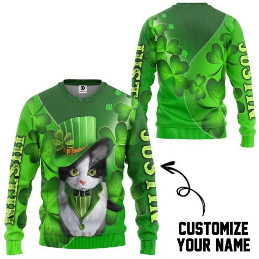 Gearhuman 3D St Patrick Day Black Cat Custom Name Tshirt Hoodie Apparel GB190214 3D Apparel