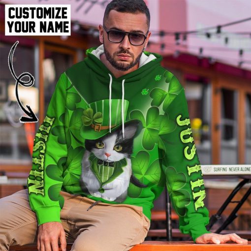 Gearhuman 3D St Patrick Day Black Cat Custom Name Tshirt Hoodie Apparel GB190214 3D Apparel