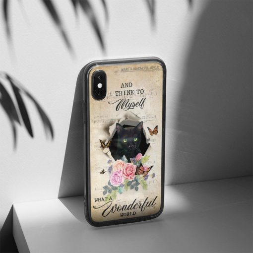 Gearhuman 3D What A Wonderful World Black Cat Custom Phonecase GB28014 Glass Phone Case