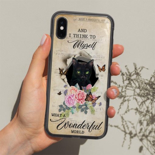 Gearhuman 3D What A Wonderful World Black Cat Custom Phonecase GB28014 Glass Phone Case