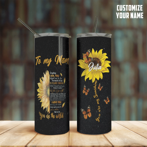 Gearhumans Gearhuman 3D To my Mom Sunflower Mothers Day Gift Custom Name Design Insulated Vacuum Tumbler GW260322 Tumbler Long 20oz