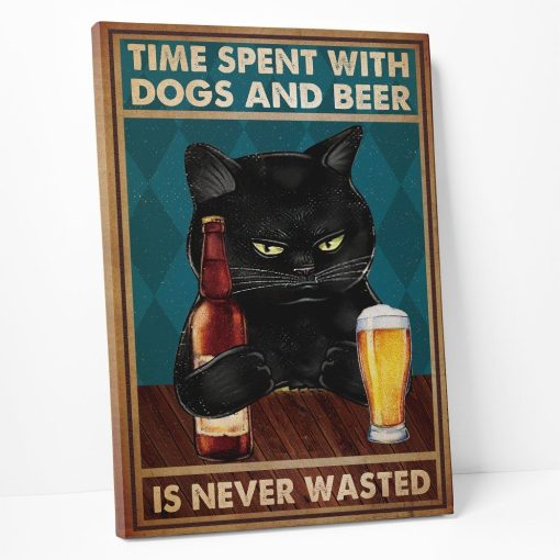 Gearhuman 3D Time Spent With Black Cat And Beer Custom Canvas GB18025 Canvas