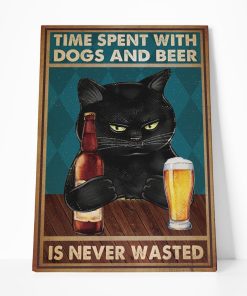 Gearhuman 3D Time Spent With Black Cat And Beer Custom Canvas GB18025 Canvas 1 Piece Non Frame M